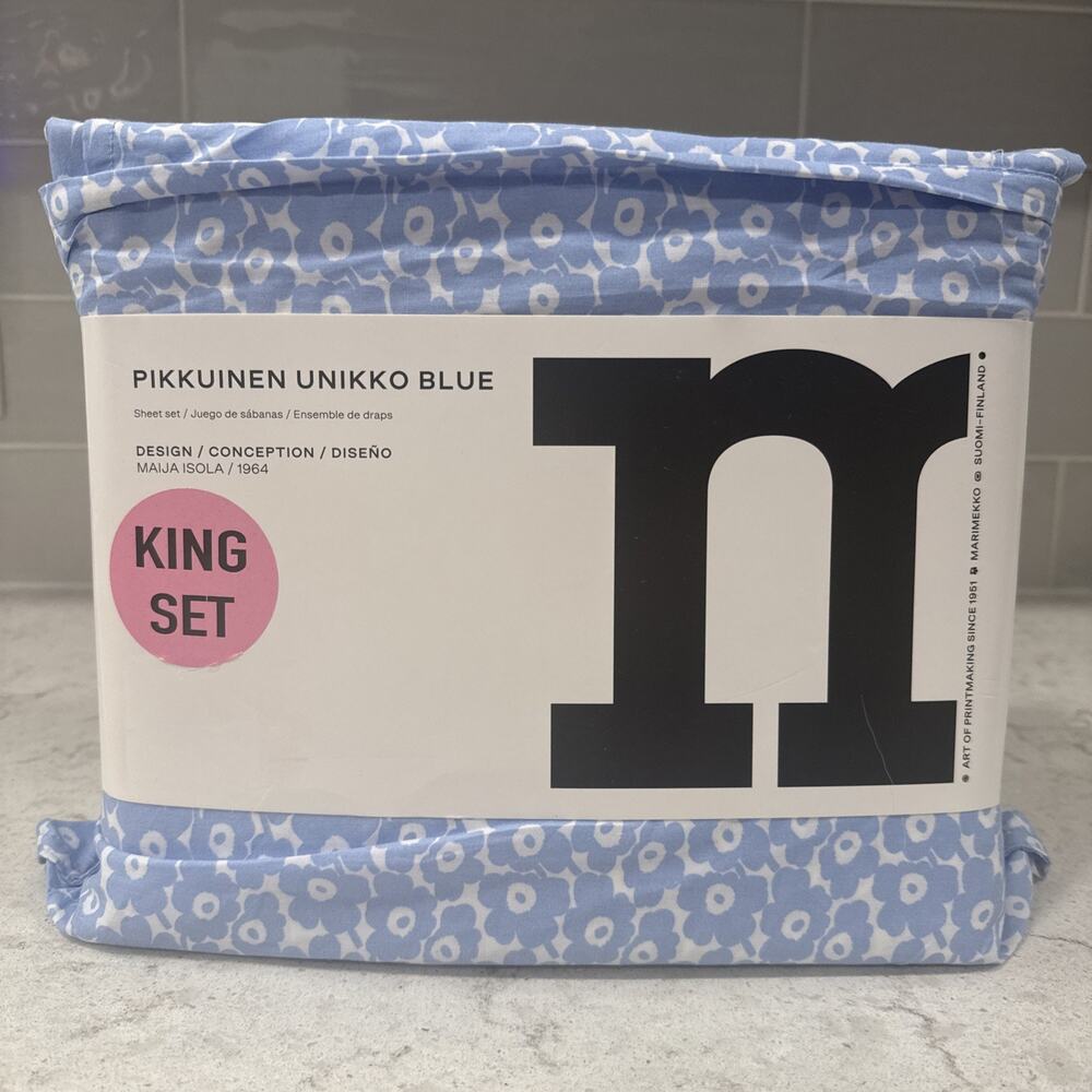 Marimekko King Sheet Set Pikkuinen Unikko Blue Floral Cotton New